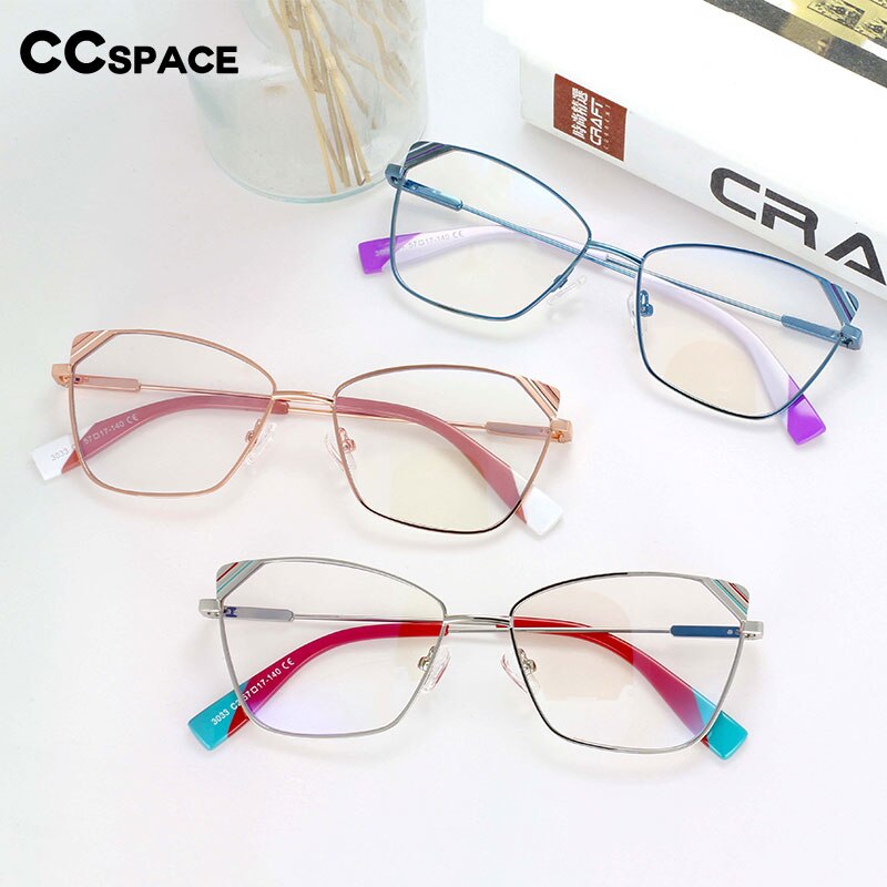 CCspace Women's Full Rim Square Cat Eye Alloy Frame Eyeglasses 54125 Full Rim CCspace   