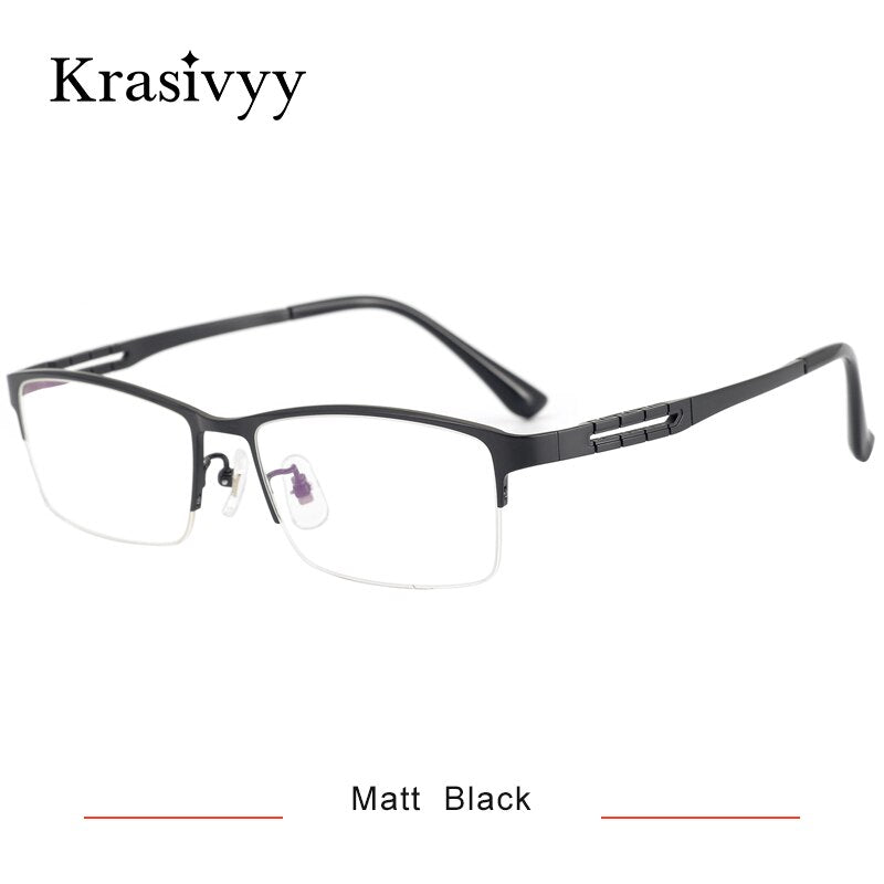 Krasivyy Men's Semi Rim Square Spring Hinge Titanium Eyeglasses Kr0070 Semi Rim Krasivyy Matt Black CN 