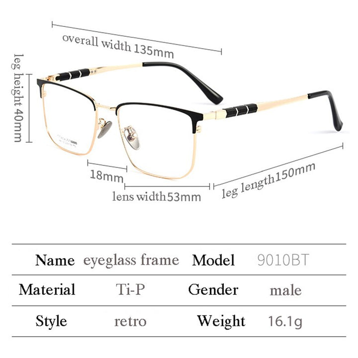 Handoer Men's Full Rim Square Titanium Eyeglasses 9010bt Full Rim Handoer   