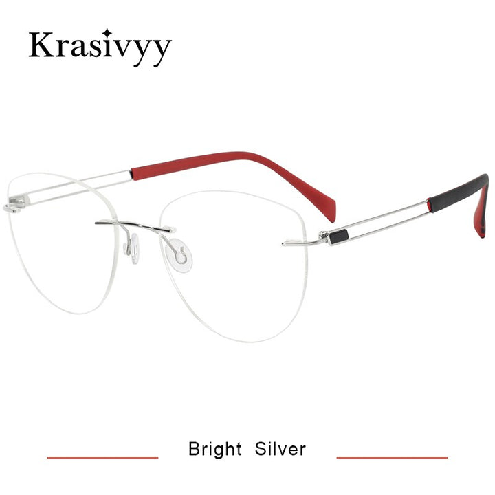 Krasivyy Women's Rimless Oval Cat Eye Titanium Eyeglasses Kr16078 Rimless Krasivyy Bright Silver CN 