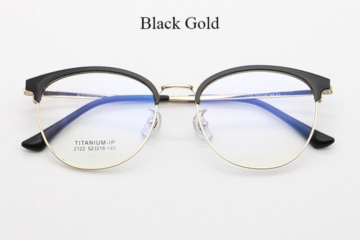 Bclear Unisex Full Rim Round Titanium Acetate Frame Browline Eyeglasses My2122 Full Rim Bclear Black gold  
