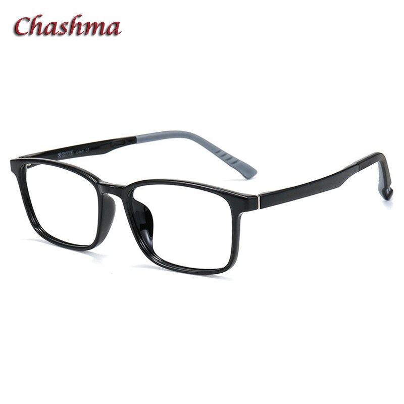 Chashma Unisex Full Rim TR 90 Stainless Steel Rectangular Frame Eyeglasses 6610 Full Rim Chashma Bright Black  