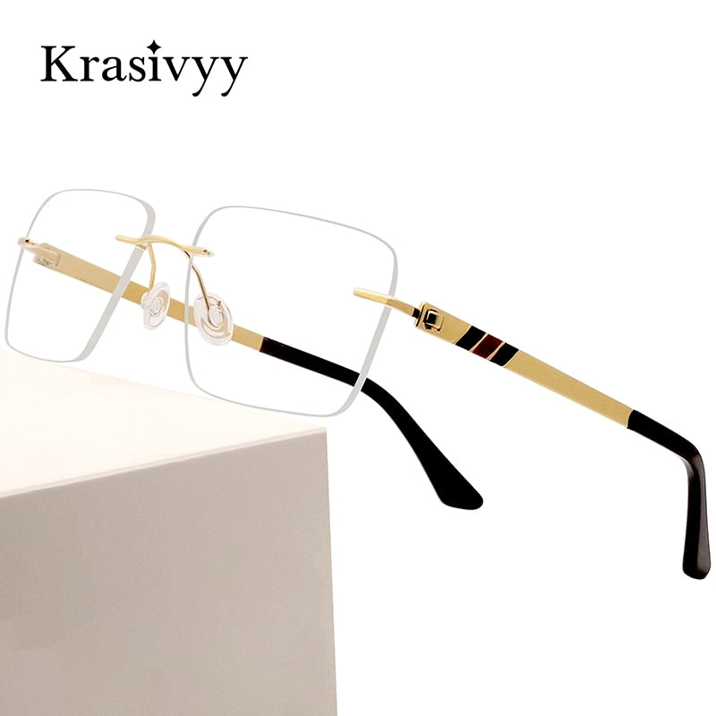 Krasivyy Men's Rimless Square Screwless Titanium Eyeglasses Rimless Krasivyy   