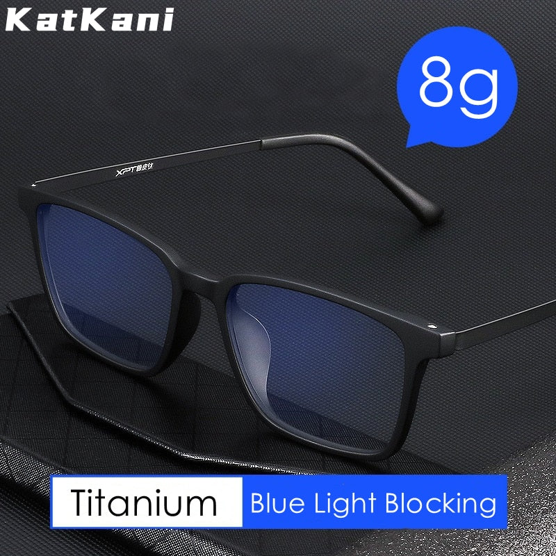 KatKani Unisex Full Rim Square Tr 90 Titanium Reading Glasses Anti Blue Light Black K9822 Reading Glasses KatKani Eyeglasses   