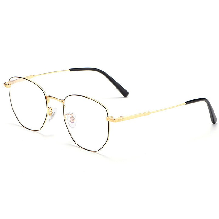 Yimaruili Unisex Full Rim Polygon Titanium Eyeglasses 9005 Full Rim Yimaruili Eyeglasses Black Gold  