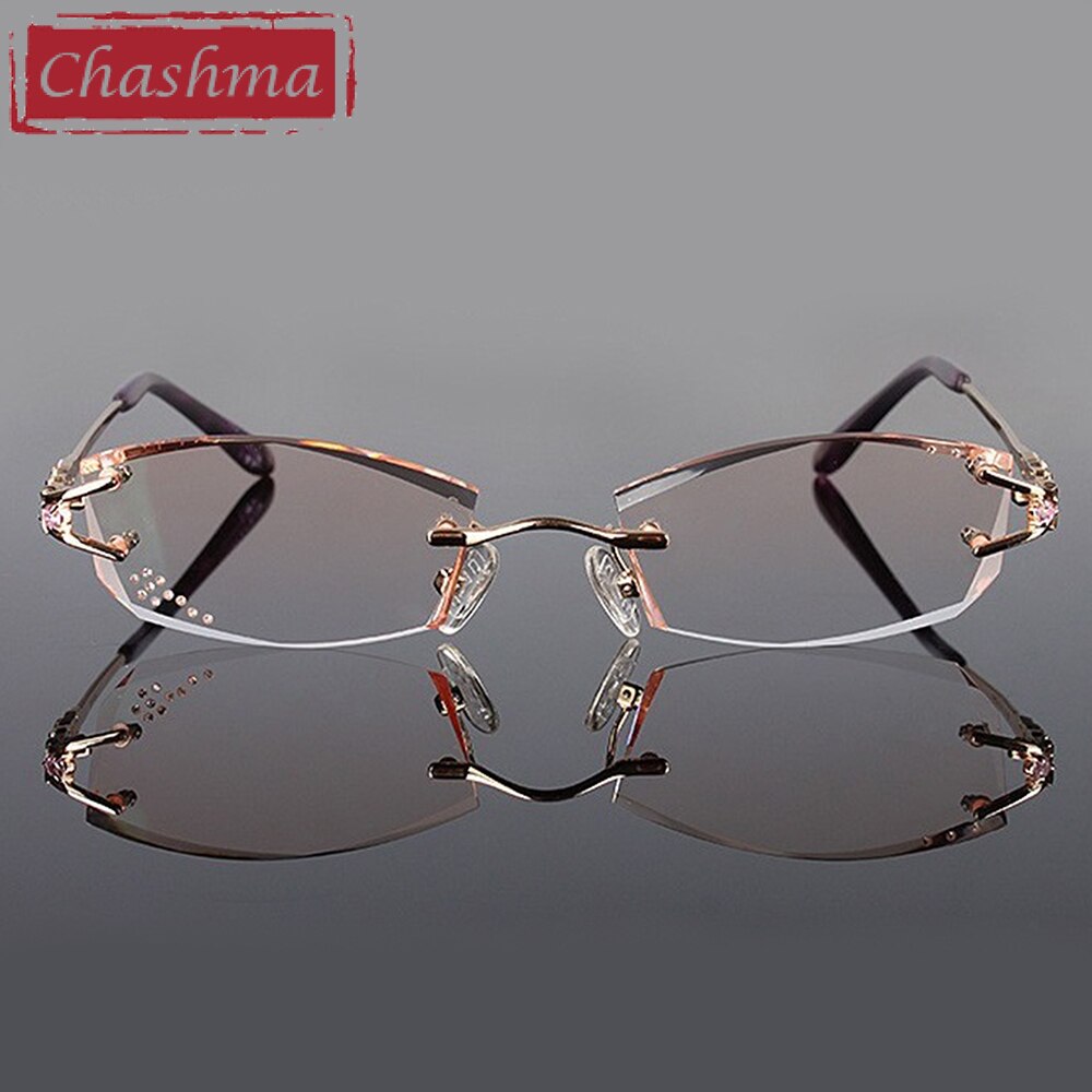 Chashma Ochki Women's Rimless Square Titanium Eyeglasses 10066028 Rimless Chashma Ochki Gold  