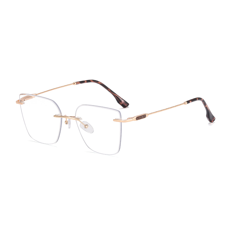 Ralferty Women's Rimless Flat Top Cat Eye Alloy Eyeglasses Rimless Ralferty C9 Gold-Leopard China 