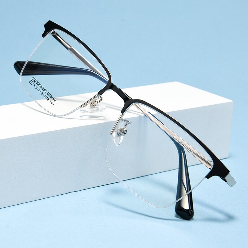 Yimaruili Men's Semi Rim Square Titanium Alloy Eyelgasses K9119 Semi Rim Yimaruili Eyeglasses   