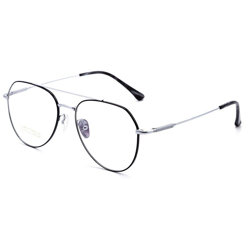 CCspace Unisex Full Rim Oval Double Bridge Big Titanium Eyeglasses 55642 Full Rim CCspace BlackSilver China 