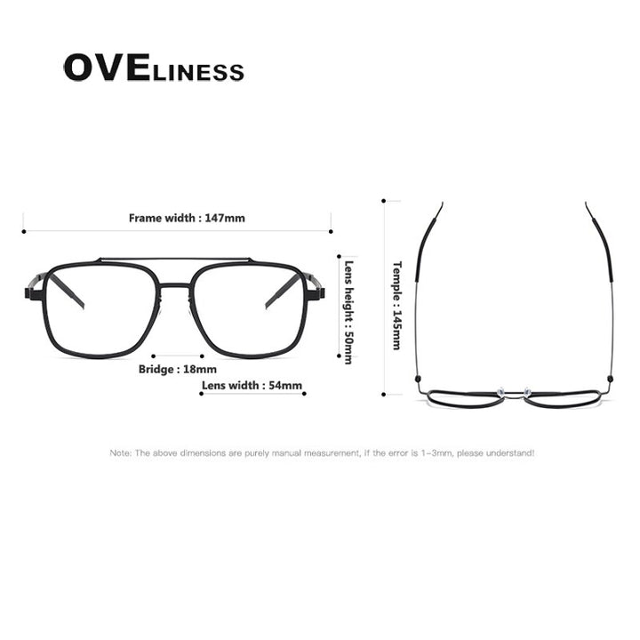 Oveliness Unisex Full Rim Square Double Bridge Acetate Titanium Eyeglasses 9744 Full Rim Oveliness   
