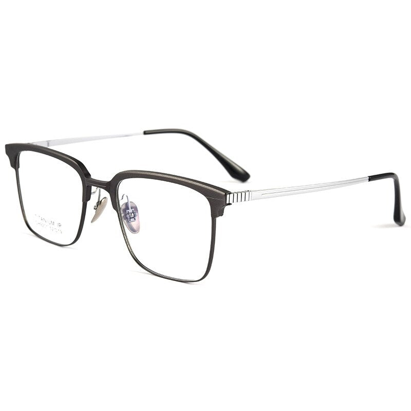 Handoer Men's Full Rim Square Titanium Eyeglasses 9201 Full Rim Handoer Gun Silver  