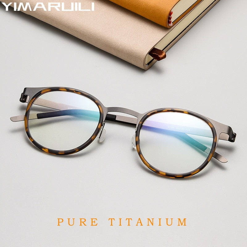 Yimaruili Men's Full Rim Round Acetate Titanium Screwless Eyeglasses 9704jw Full Rim Yimaruili Eyeglasses   