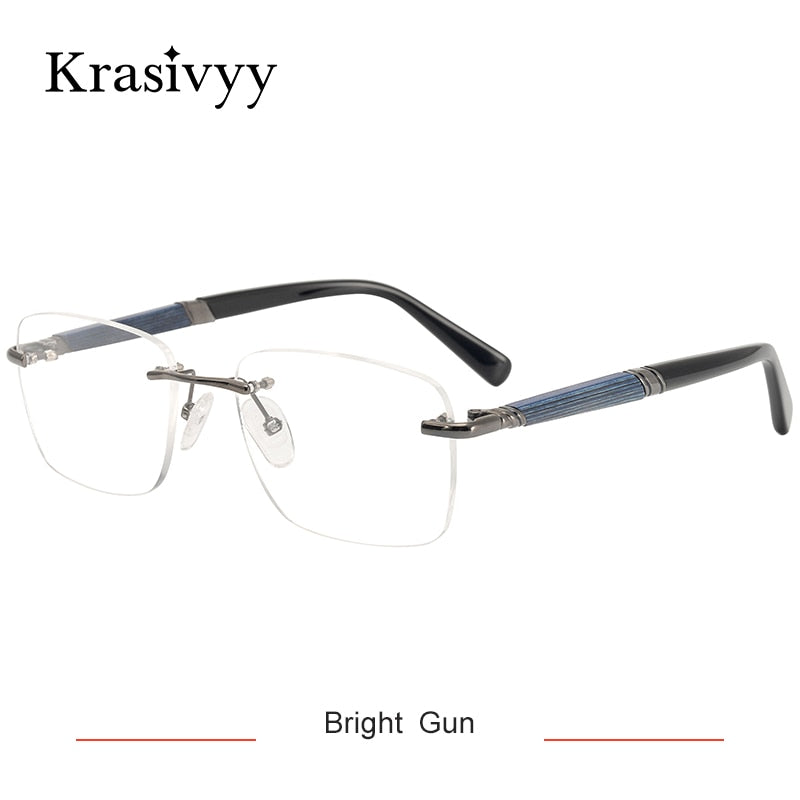 Krasivyy Unisex Rimless Square Titanium Wooden Eyeglasses Ls01 Rimless Krasivyy Bright  Gun China 