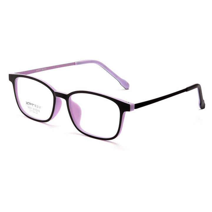 KatKani Unisex Full Rim Small Square Rubber Tr 90 Titanium Eyeglasses 9831xp Full Rim KatKani Eyeglasses Black Purple  