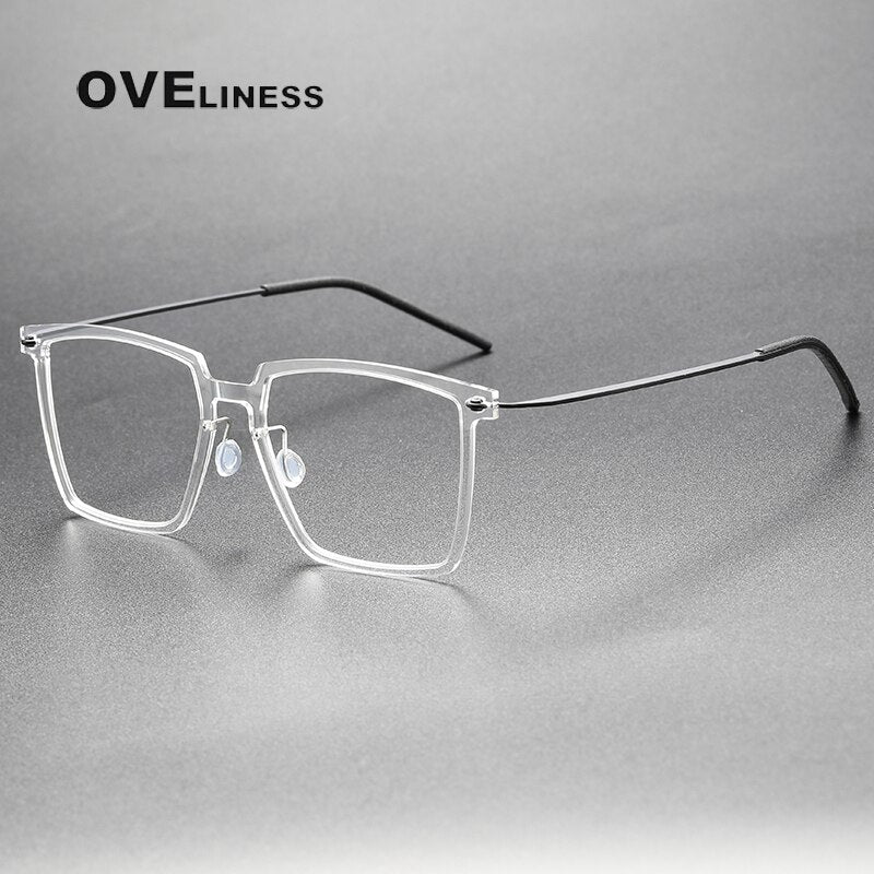 Oveliness Unisex Full Rim Square Acetate Titanium Eyeglasses Full Rim Oveliness transparent  