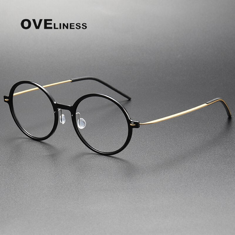 Oveliness Unisex Full Rim Round Screwless Titanium Eyeglasses 6523 Full Rim Oveliness Black gold  
