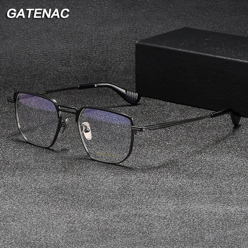Gatenac Unisex Full Rim Big Square Double Bridge Titanium Eyeglasses Gxyj1068 Full Rim Gatenac   