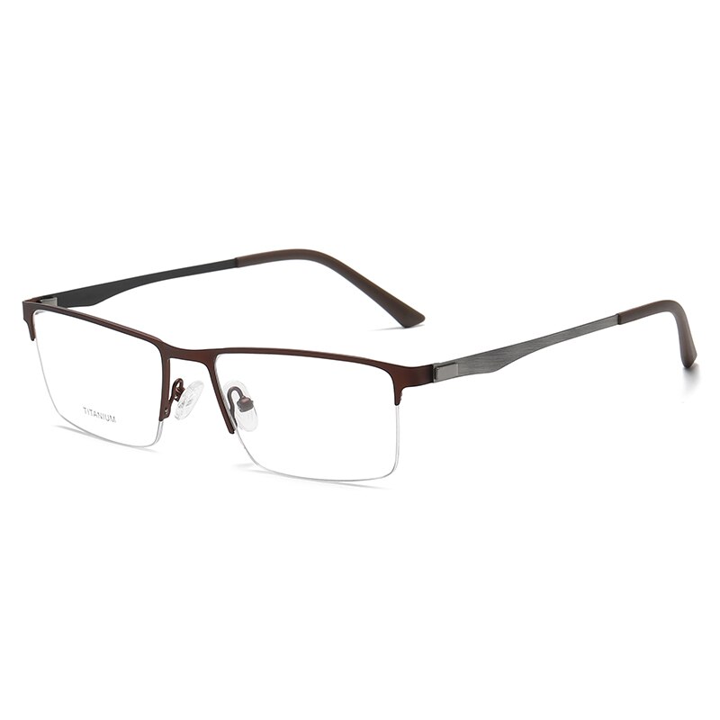 Reven Jate Unisex Semi Rim Square Titanium Eyeglasses P9867 Semi Rim Reven Jate brown  