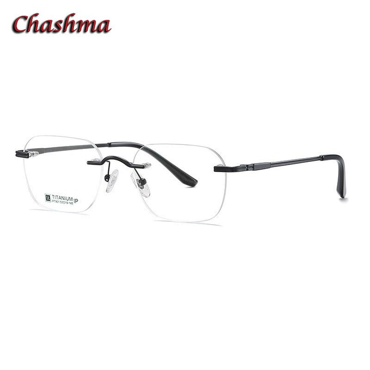 Chashma Ochki Unisex Rimless Square Titanium Eyeglasses 901 Customizable Lenses Rimless Chashma Ochki Black  
