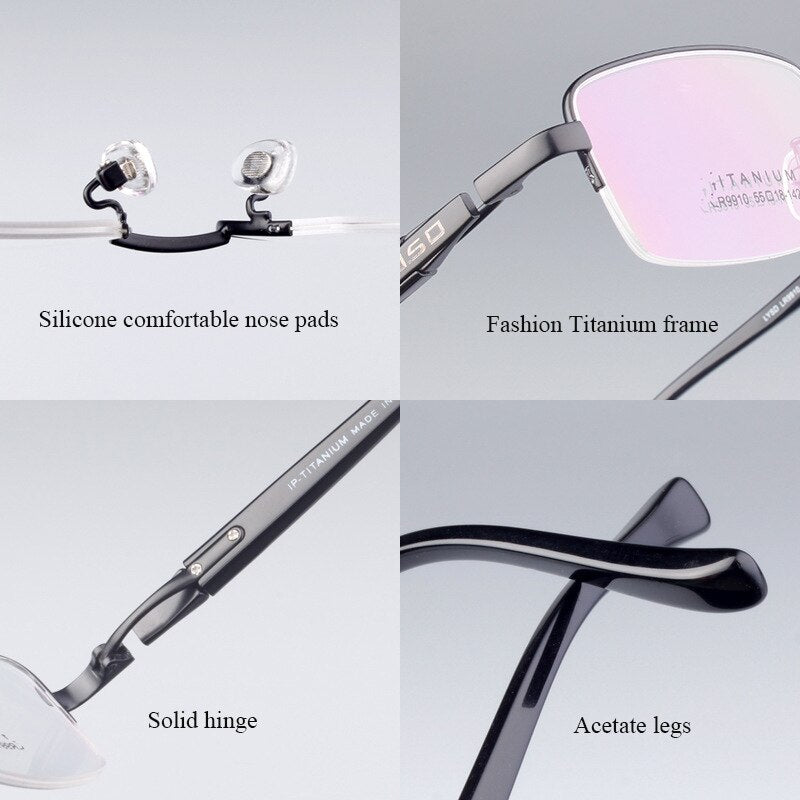 Hdcrafter Men's Semi Rim Square Titanium Eyeglasses Lr9910 Semi Rim Hdcrafter Eyeglasses   