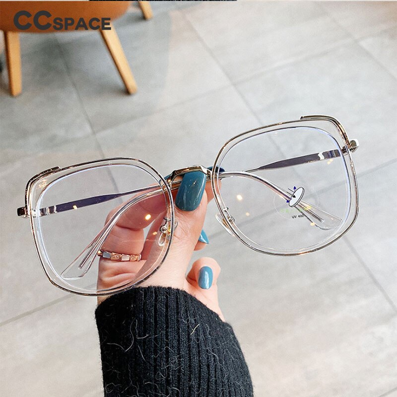 CCSpace Women's Oversized Square Alloy Acetate Frame Eyeglasses 46733 Frame CCspace   