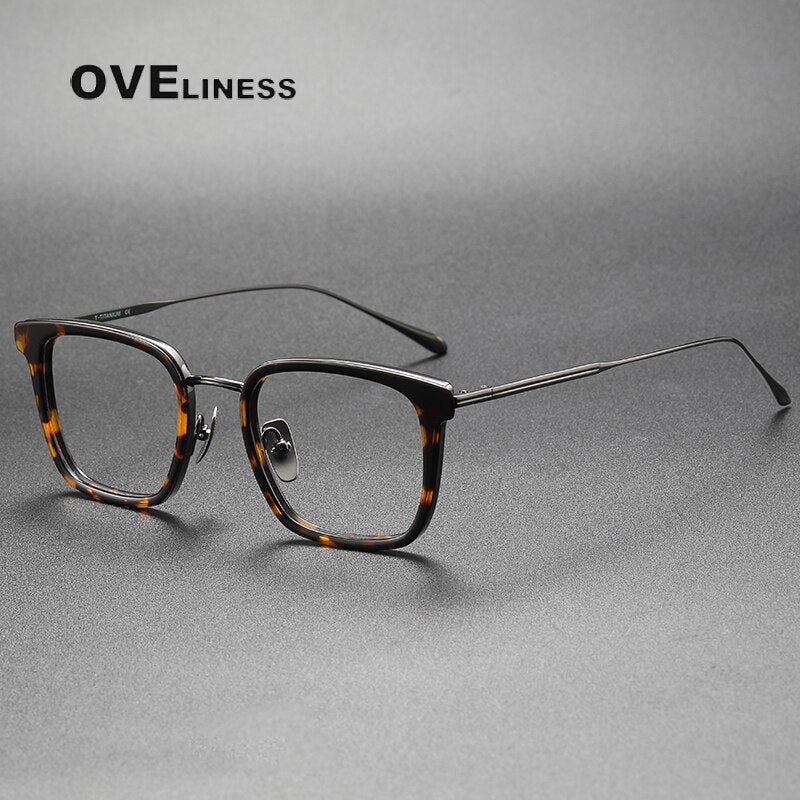 Oveliness Unisex Full Rim Square Screwless Acetate Titanium Eyeglasses Tango3 Full Rim Oveliness tortoise gun  