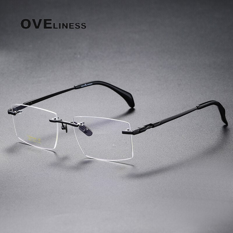 Oveliness Unisex Rimless Square Titanium Eyeglasses 80841 Rimless Oveliness black  