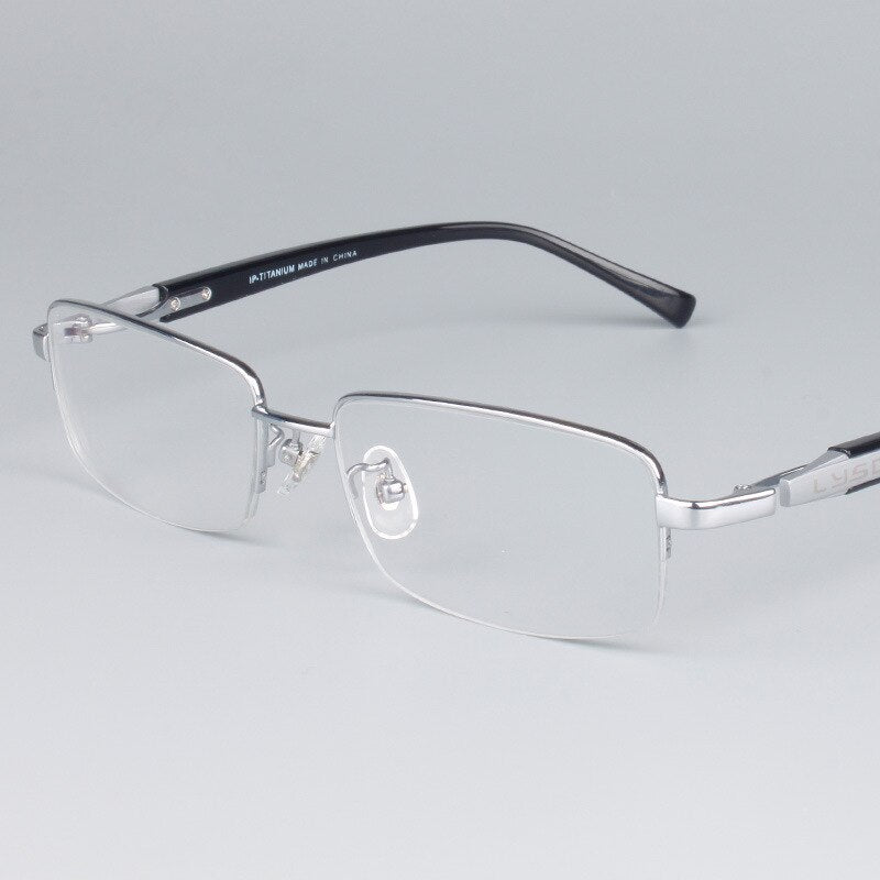 Bclear Men's Semi Rim Rectangular Titanium Eyeglasses Lb9910 Semi Rim Bclear Silver  