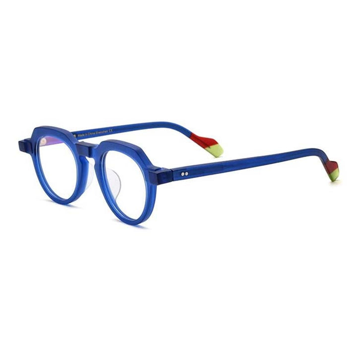 CCSpace Unisex Full Rim Irregular Round Acetate Eyeglasses 54702 Full Rim CCspace Matte blue China 