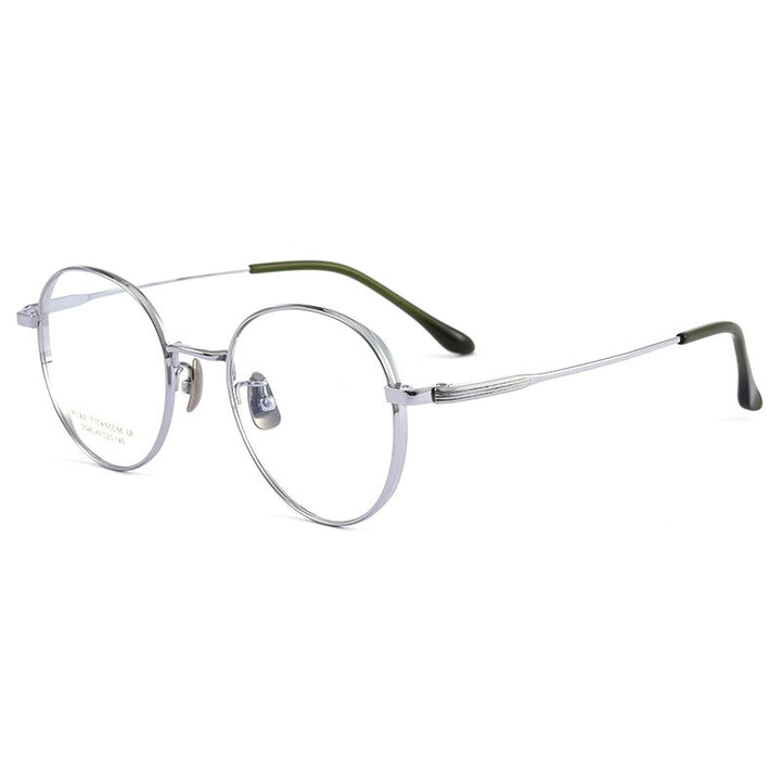 Yimaruili Unisex Full Rim Round Titanium Eyeglasses 2046TSF Full Rim Yimaruili Eyeglasses Silver  
