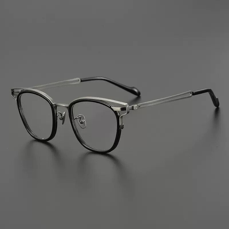 Gatenac Unisex Full Rim Square Titanium Eyeglasses Gxyj923 Full Rim Gatenac Black Silver  