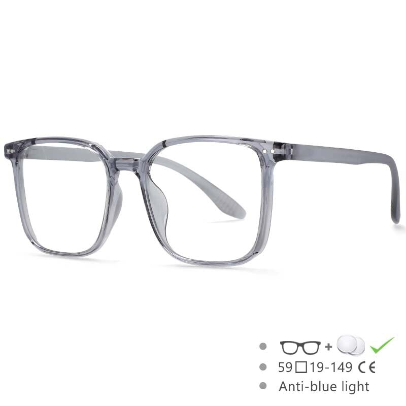 CCspace Unisex Full Rim Large Square Tr 90 Titanium Eyeglasses 53304 Full Rim CCspace Gray China 