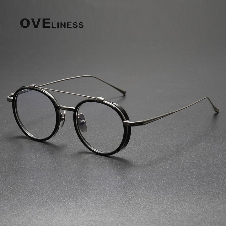 Oveliness Unisex Full Rim Square Double Bridge Acetate Titanium Eyeglasses Kj32 Full Rim Oveliness   