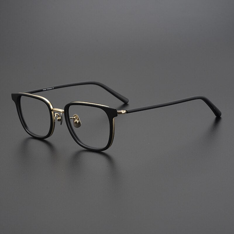 Gatenac Unisex Full Rim Square Acetate Titanium Eyeglasses Gxyj995 Full Rim Gatenac Black Gold  