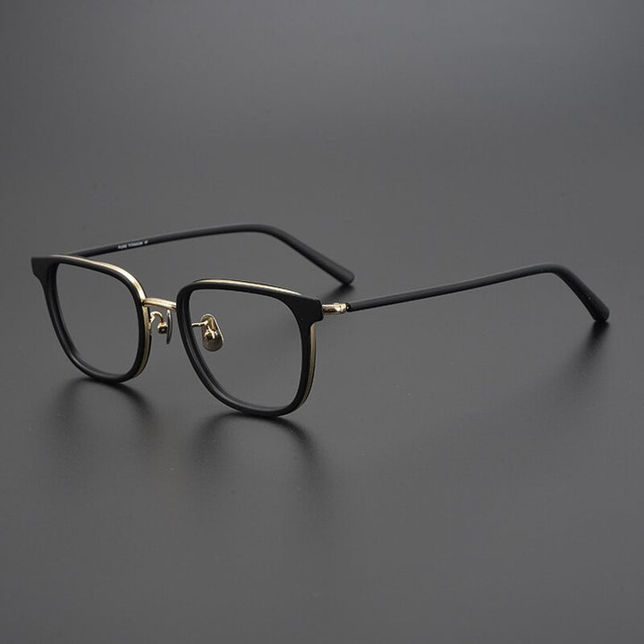 Gatenac Unisex Full Rim Square Acetate Titanium Eyeglasses Gxyj995 Full Rim Gatenac Black Gold  