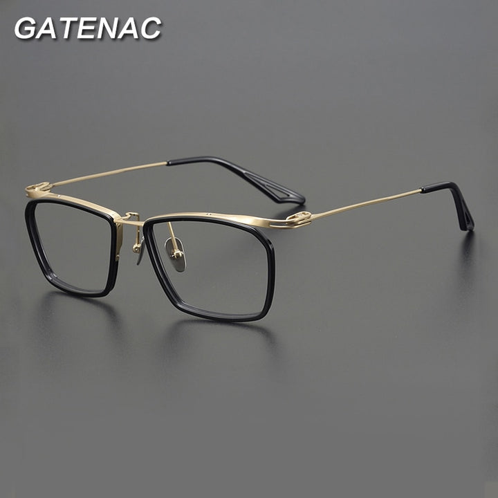 Gatenac Unisex Full Rim Square Acetate Alloy Eyeglasses Gxyj902 Full Rim Gatenac   