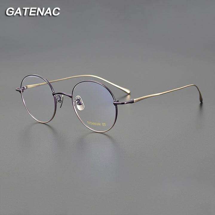 Gatenac Unisex Full Rim Round Titanium Eyeglasses Gxyj1097 Full Rim Gatenac   