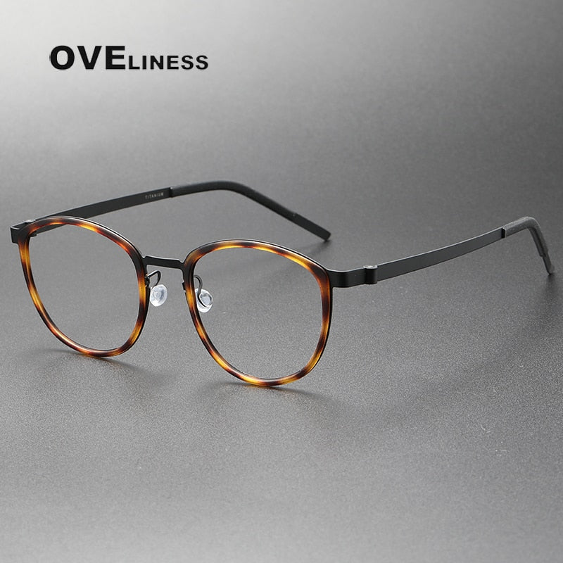Oveliness Unisex Full Rim Round Screwless Titanium Eyeglasses 9737 Full Rim Oveliness tortoise black  