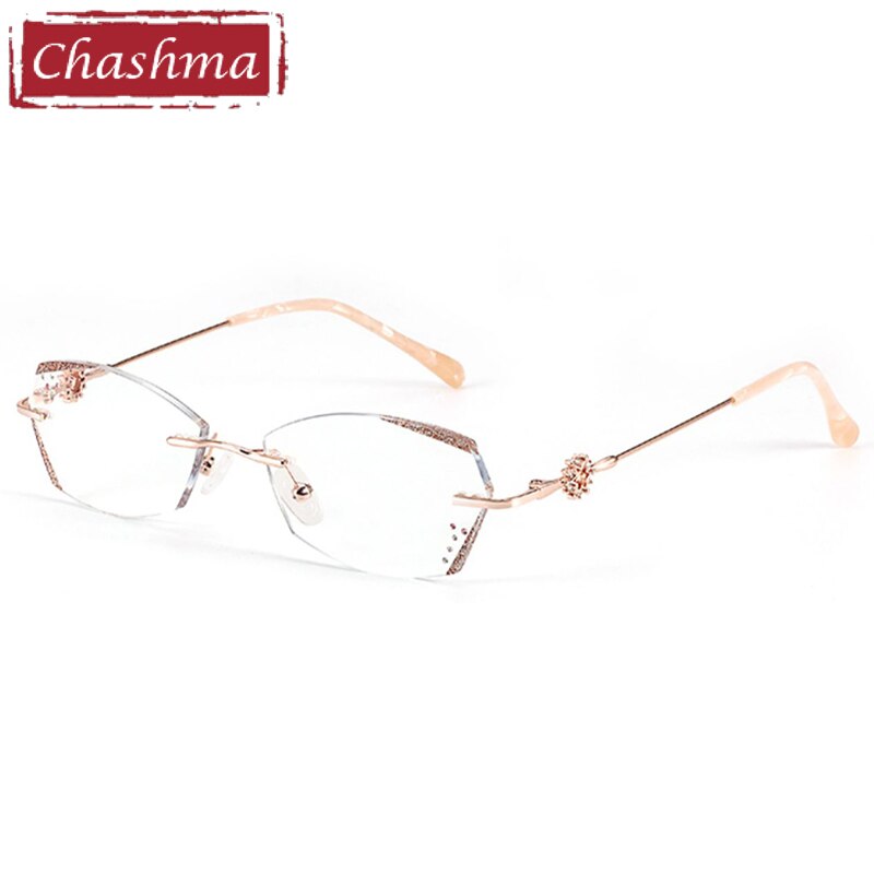 Chashma Women's Rimless Diamond Cut Titanium Frame Glitter Edged Eyeglasses 0810 Rimless Chashma Default Title  