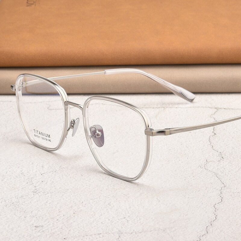 Yimaruili Unisex Full Rim Square Acetate Titanium Eyeglasses Bv7011b Full Rim Yimaruili Eyeglasses Transparent Silver  