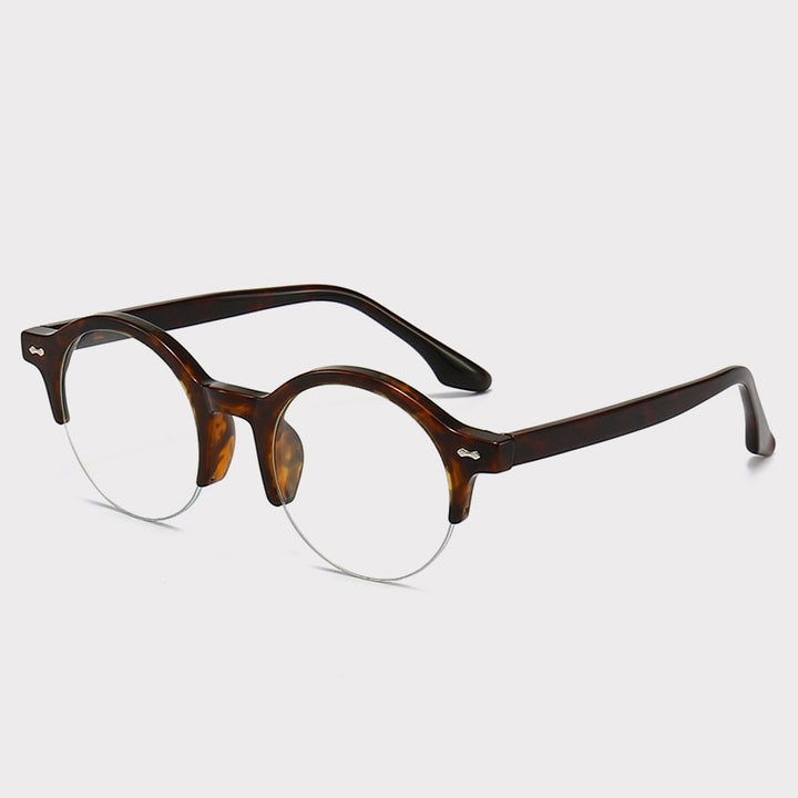 Cubojue Unisex Semi Rim Round Acetate Alloy Myopic Reading Glasses 8620 Reading Glasses Cubojue no function lens 0 amber 