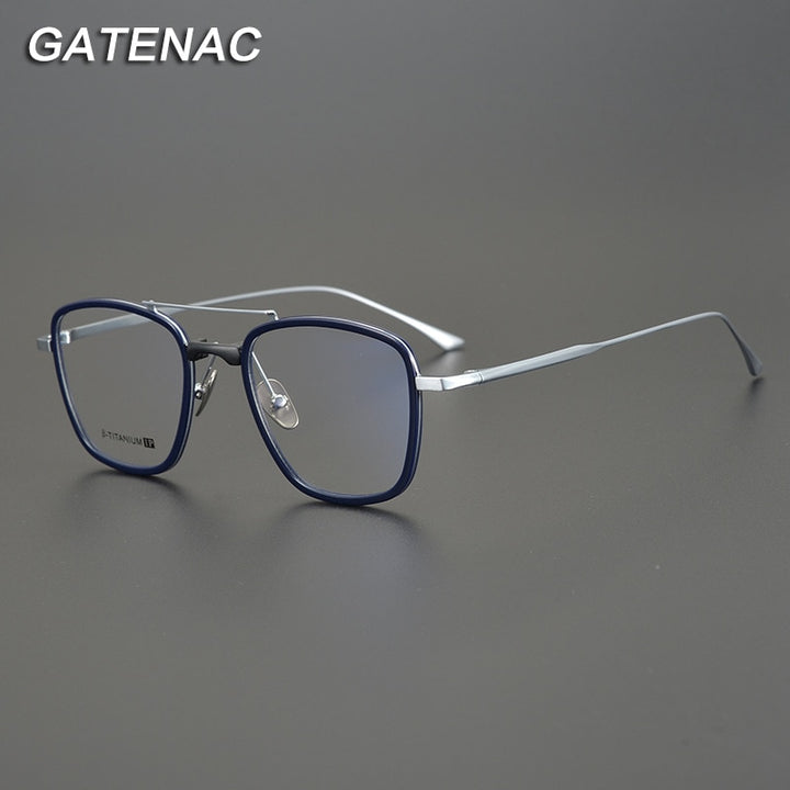 Gatenac Unisex Full Rim Square IP Titanium Frame Eyeglasses Gxyj755 Full Rim Gatenac   