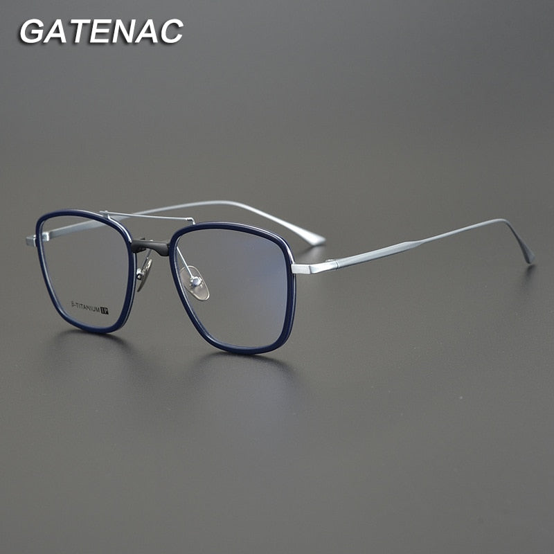 Gatenac Unisex Full Rim Square IP Titanium Frame Eyeglasses Gxyj755 Full Rim Gatenac   