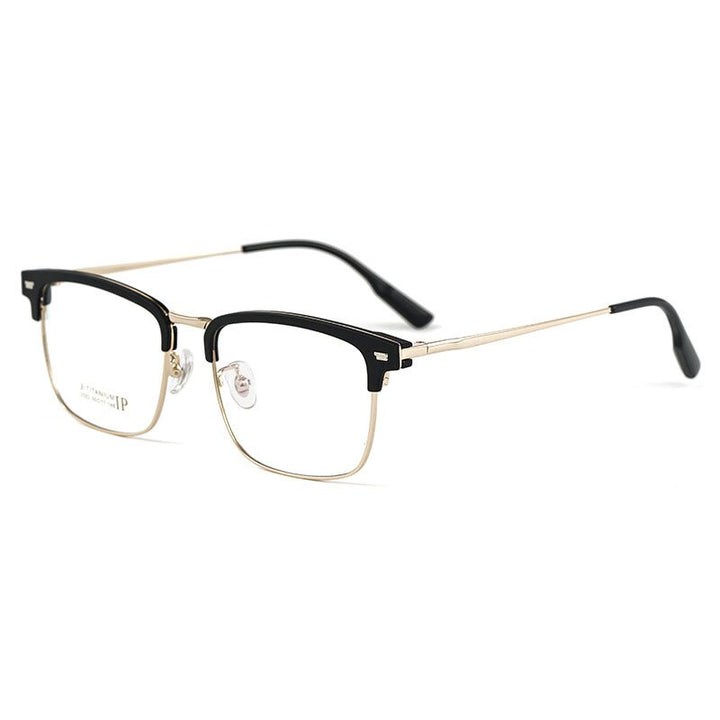 Yimaruili Men's Full Rim Square Titanium Eyeglasses 2322BJ Full Rim Yimaruili Eyeglasses Black Gold  