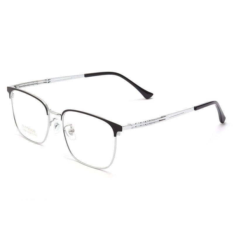 KatKani Men's Full Rim Square Titanium Alloy Eyeglasses 3828j Full Rim KatKani Eyeglasses Black Silver  