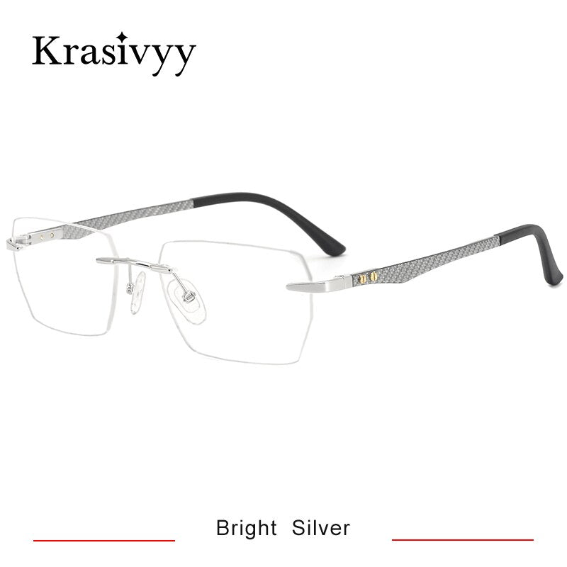 Krasivyy Men's Rimless Square Carbon Fiber Titanium Eyeglasses Kr16027 Rimless Krasivyy Bright  Silver  
