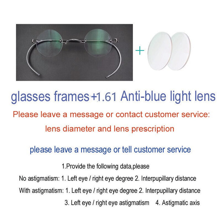 Yujo Unisex Rimless Small Round Stainless Steel Screwless Eyeglasses Customized Lens Options Rimless Yujo Anti blue light China 