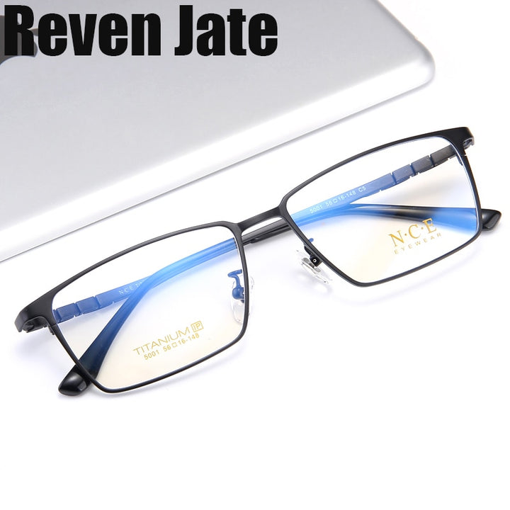 Reven Jate Men's Full Rim Square Titanium Eyeglasses 5001 Full Rim Reven Jate   