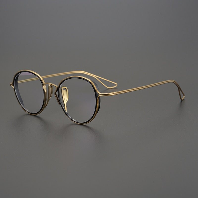 Gatenac Unisex Full Rim Round Titanium Frame Eyeglasses Gxyj753 Full Rim Gatenac Gold Black  