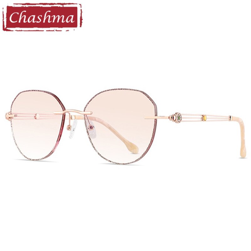 Chashma Women's Rimless Diamond Cut Titanium Round Frame Eyeglasses 2387 Rimless Chashma Rose Gold with Brown  